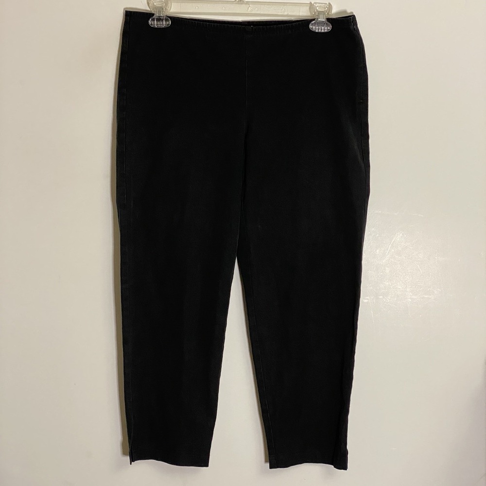 Eileen Fisher Pants Womens PL Black Organic Cotton Slit Minimalist Modern Career